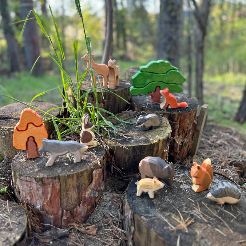 HOLZWALD Waldorfinspiriertes Spielset Wald und Wiese mit Holztieren und Spieltuch HolzWald