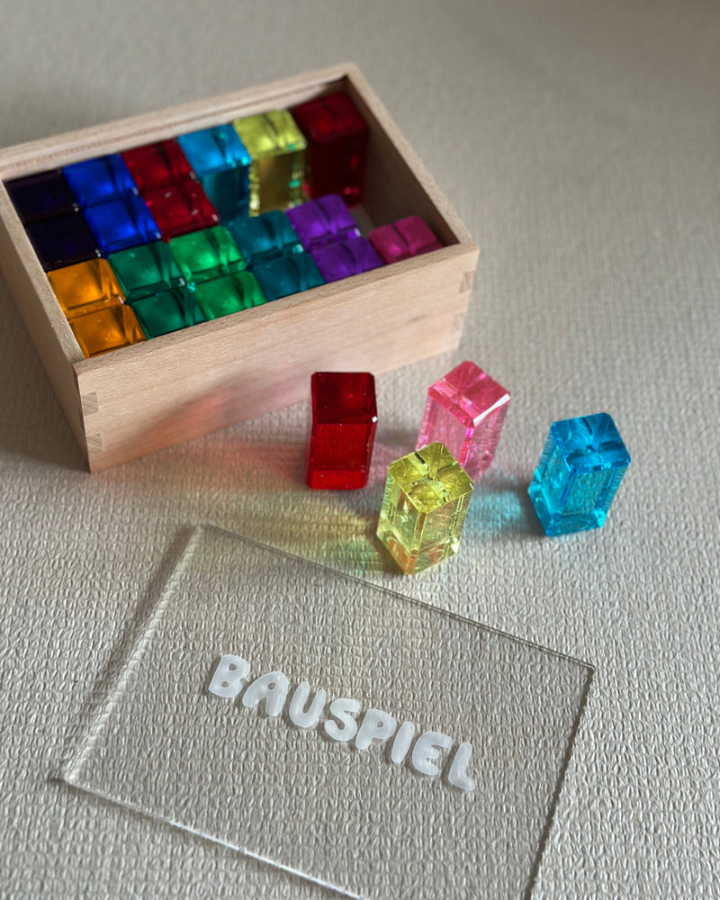 BAUSPIEL Lichtbauquader 24 Teile im Holzkasten