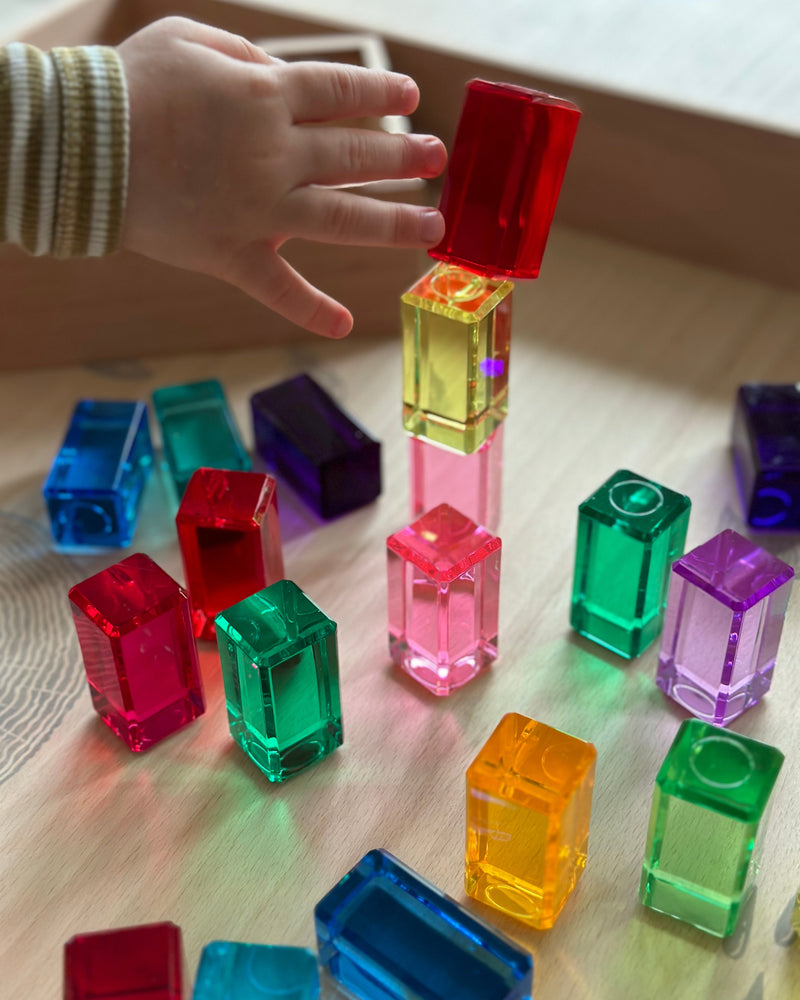 BAUSPIEL Lichtbauquader 24 Teile im Holzkasten