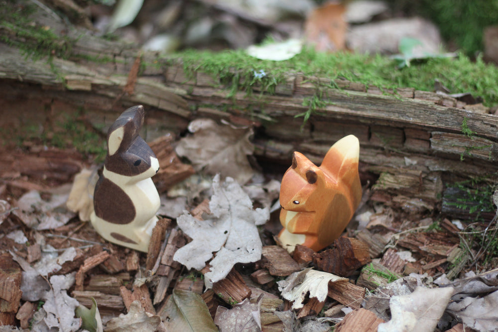 HOLZWALD Waldorfinspiriertes Spielset Wald und Wiese mit Holztieren und Spieltuch HolzWald