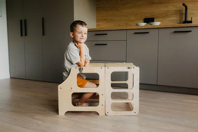 DUCK WOODWORKS Klappbarer Lernturm & Bastel-Tisch 2 in 1