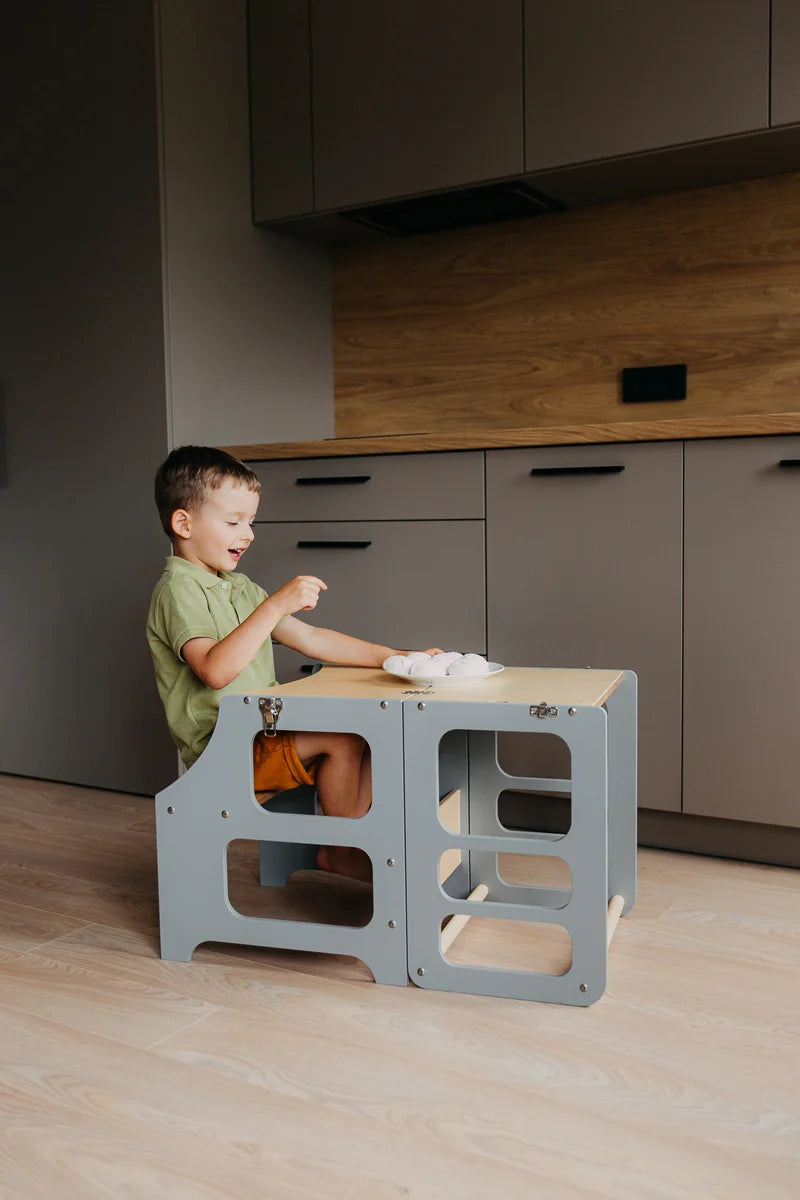DUCK WOODWORKS Klappbarer Lernturm & Bastel-Tisch 2 in 1