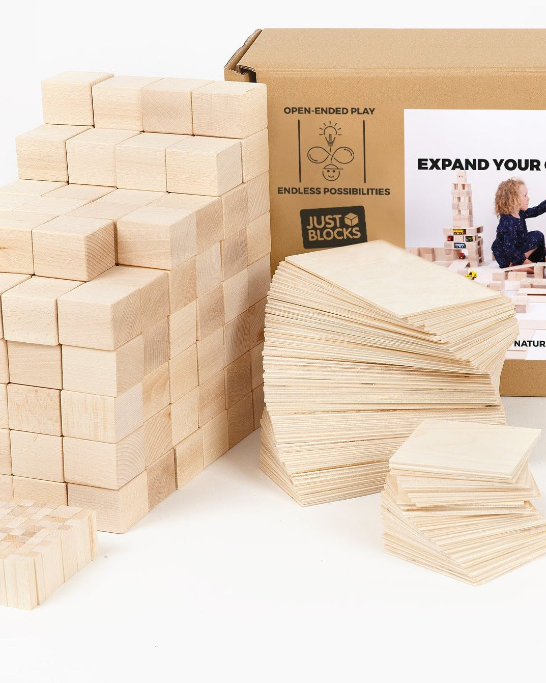 JUST BLOCKS Natürliche Holzbauklötze - Big Pack - 324 Teile Just Blocks