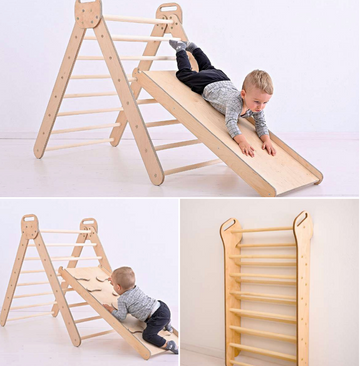 Klappbares Pikler Dreieck mit Rutsche / Kletterrampe